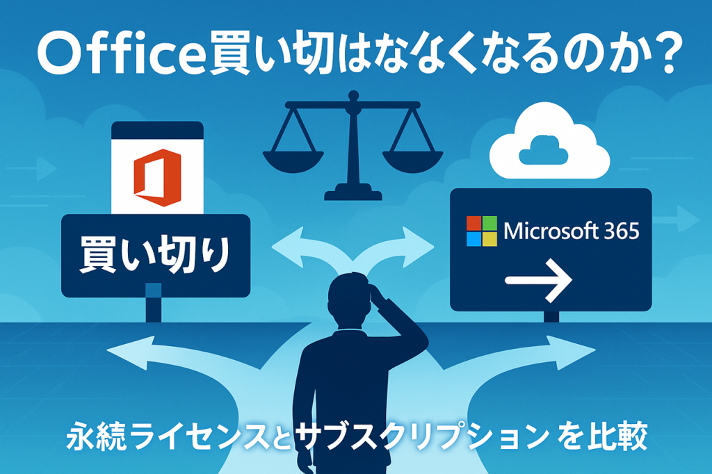 office「買い切り vs サブスク」という選択肢を直感的に伝えるデザインです。