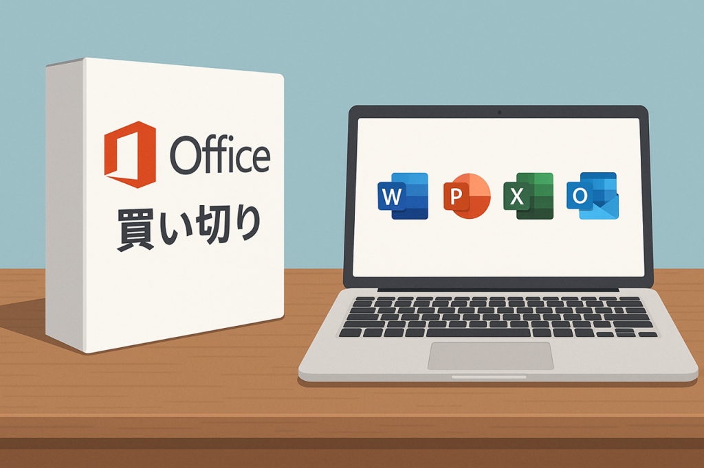 「サブスクではなく買い切りで使えるOffice」という安心感を伝えるための画像になっています。