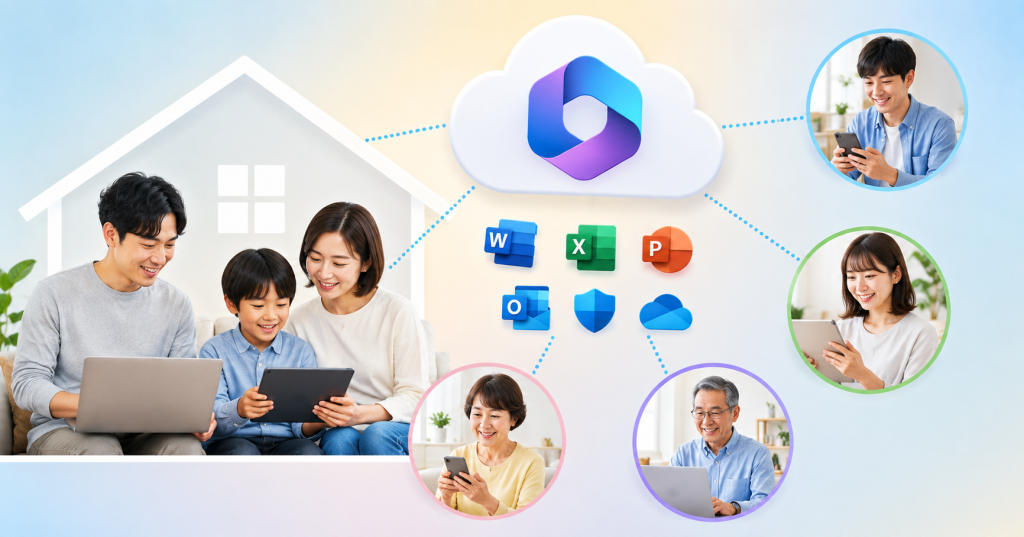 Microsoft 365 Familyを家族や家族以外のユーザーと共有するイメージ画像