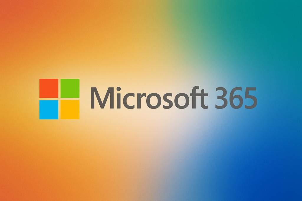 カラフルなグラデーション背景に、Microsoftの四角形ロゴと『Microsoft 365』の文字が並んだデザイン画像